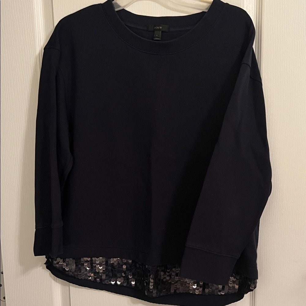 Navy Blue Sequin Hem Sweatshirt